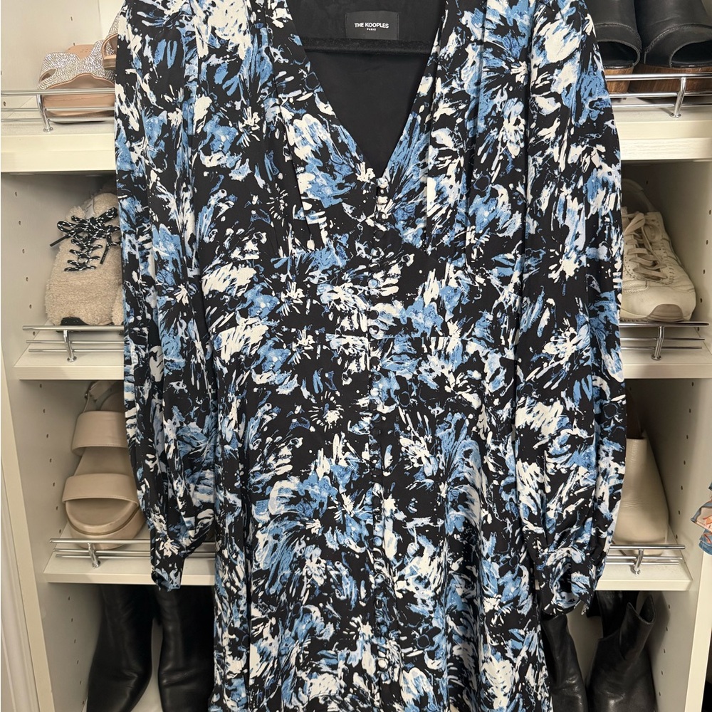 The Kooples Black and Blue Abstract Long Sleeve Dress